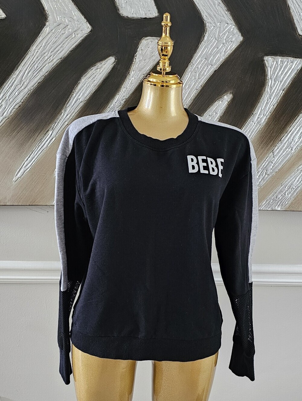 Bebe Sport Black Gray Logo Crewneck Sweatshirt Size Medium